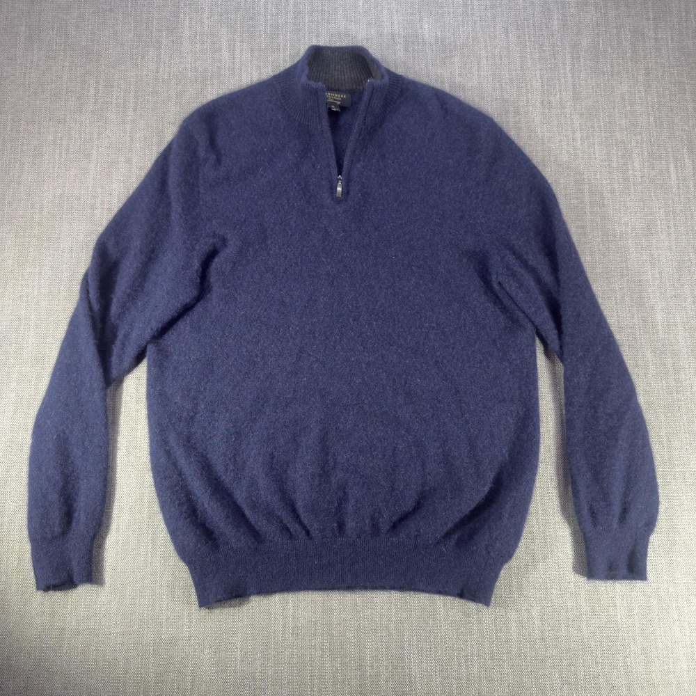 Club Room Sweater Mens XL Blue Cashmere 1/4 Zip Mock Neck Knit Pullover Luxury